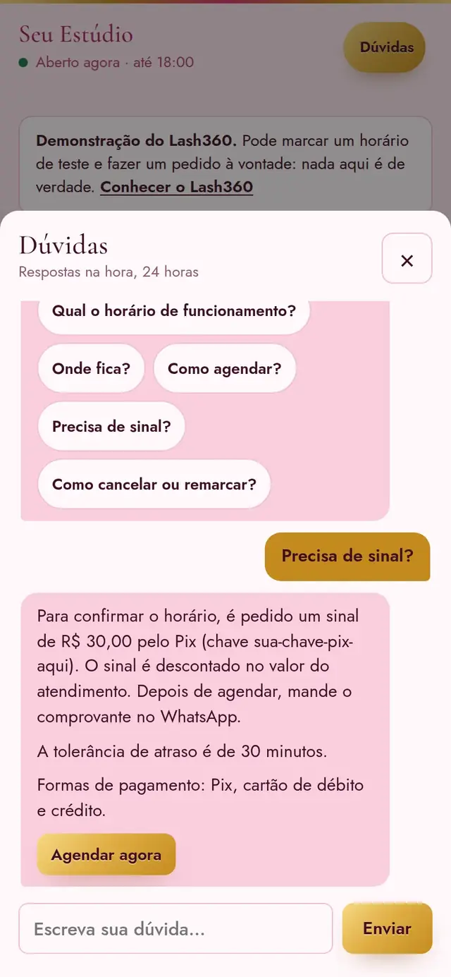 Tira-dúvidas do site respondendo na hora, com as perguntas mais comuns